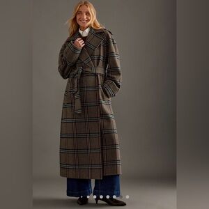 NWT By Anthropologie Belted Plaid Long
Robe Coat